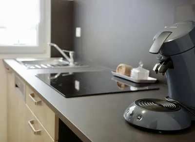 Cuisine ou kitchenette dans l'établissement Les Peupliers Appart de Charme