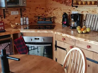 Cuisine ou kitchenette dans l'établissement Chalet cosy avec terrasse et poêle à bois pour 5 personnes - API-1-52-974