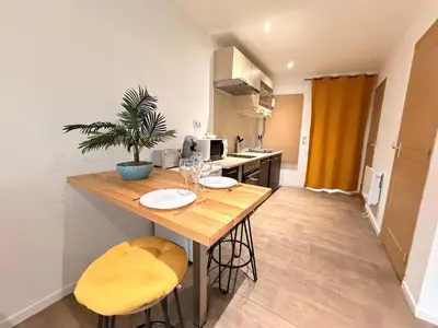 Cuisine ou kitchenette dans l'établissement C Coispine charmant studio en RDC face à la meuse