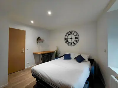 Un ou plusieurs lits dans un hébergement de l'établissement C Coispine 1 Cosy studio RDC vue sur la Meuse