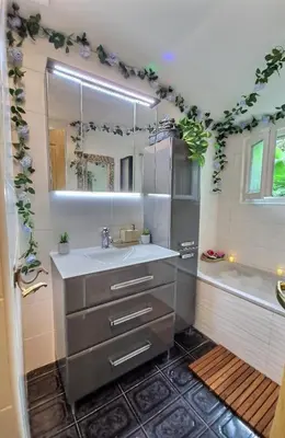 Salle de bains dans l'établissement La Forêt Enchantée - Maison avec cheminée et jardin