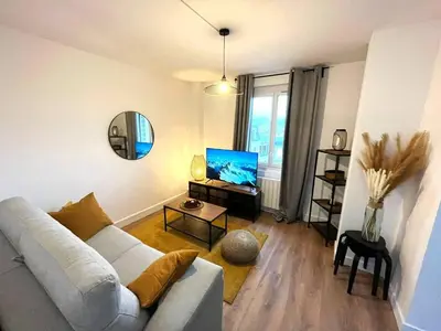 Télévision ou salle de divertissement dans l'établissement Charmant T2 à Reims, parfait pour couples ou professionnels - FR-1-870-18