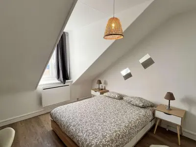 Un ou plusieurs lits dans un hébergement de l'établissement Charme Central : Grand Appart à Reims - FR-1-870-32