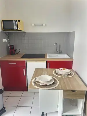 Cuisine ou kitchenette dans l'établissement Studio Chill a Reims 2 personnes Ideal pour les beaux jours -15pourcents long séjour