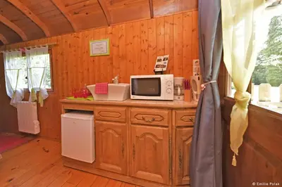 Cuisine ou kitchenette dans l'établissement Roulotte La Verdine