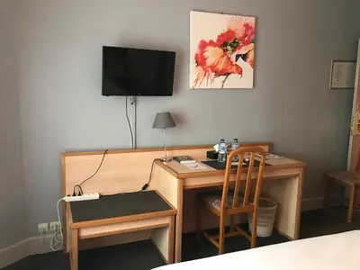 Télévision ou salle de divertissement dans l'établissement Logis Hotel & Restaurant La Paix