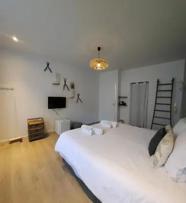 Un ou plusieurs lits dans un hébergement de l'établissement Chambres privées hyper-centre Epernay lit 160x200cm