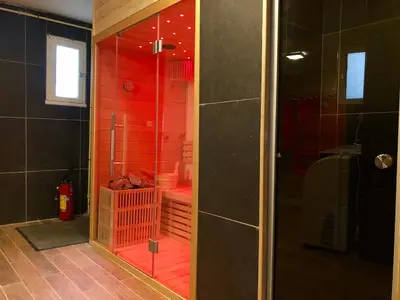 Salle de bains dans l'établissement Château de Sancy