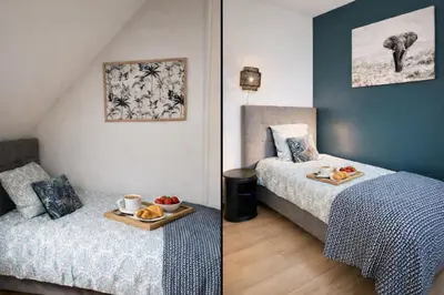 Un ou plusieurs lits dans un hébergement de l'établissement Maison 3 chambres 6 pers Enjoy en Champagne Jardin et Parking