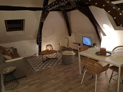 Coin salon dans l'établissement Logement Cosy rénové au pied de la Cathédrale avec climatisation