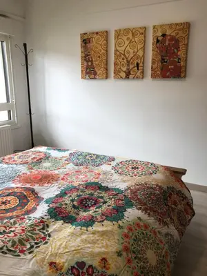 Un ou plusieurs lits dans un hébergement de l'établissement BedinReims luxe wonderful calm in city center, ideal for 2 adults and 3 children free parking