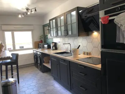 Cuisine ou kitchenette dans l'établissement BedinReims luxe wonderful calm in city center, ideal for 2 adults and 3 children free parking
