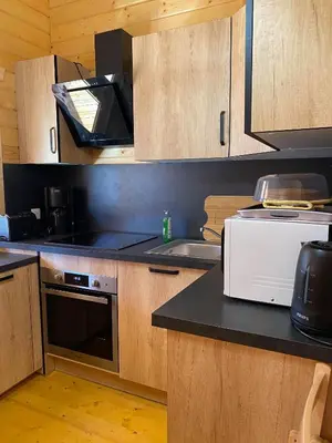 Cuisine ou kitchenette dans l'établissement Les Chalets Du Marais