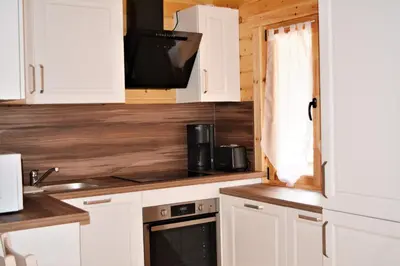 Cuisine ou kitchenette dans l'établissement Les Chalets Du Marais