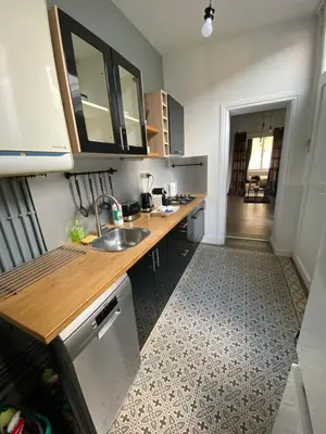 Cuisine ou kitchenette dans l'établissement Appartement hyper centre Reims Le gîte du sorcier