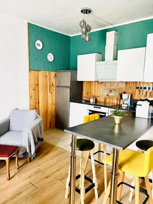 Cuisine ou kitchenette dans l'établissement Ravissant T2 proche centre-ville et Jard
