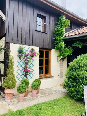 Jardin de l'établissement Maison de campagne avec cheminée et extérieur
