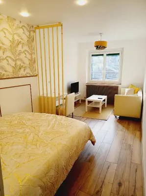 Un ou plusieurs lits dans un hébergement de l'établissement Superbe Appartement en plein centre-ville de Crépy