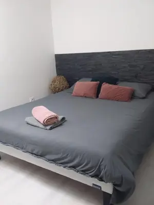 Un ou plusieurs lits dans un hébergement de l'établissement DOGA Bel appartement 1er étage 4 personnes bebe