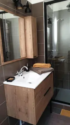Salle de bains dans l'établissement Le Loft Vintage Epernay avec Netflix, Vélos, Parking gratuit