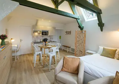 Cuisine ou kitchenette dans l'établissement Villa Forestière Studio l'Olivier