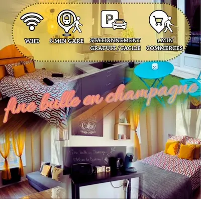 Un ou plusieurs lits dans un hébergement de l'établissement Fine bulle en Champagne - 1 chambre - Terrasse