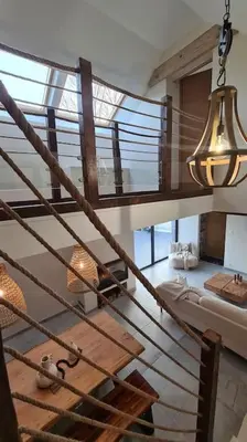 Un ou plusieurs lits dans un hébergement de l'établissement Ô Nuit Claire, superbe longère avec spa.